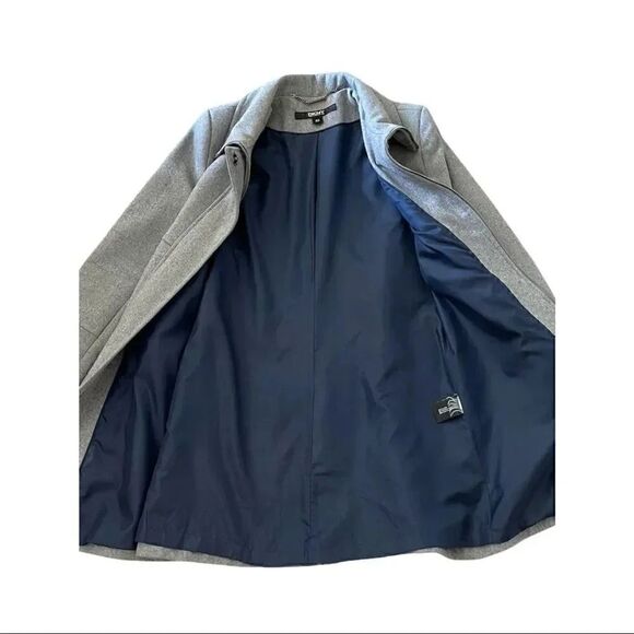 DKNY Gray Plain Peter Pan Collar Relaxed Woolen Coat Sz 4 - Picture 6 of 7